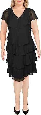 S.L. Fashions Womens Short Sleeve Pebble Tiered Chiffon Dress (Missy and Petite), Solid Black, 16