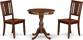 East West Furniture DLBA3-MAH-18 Wood Set 3 Pc-Brown Linen Fabric Chairs-Mahogany Finish Hardwood two 9-inch drop leaves Pedestal Dining Table and Structure 5