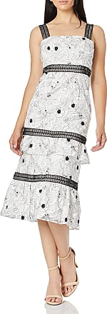 Aidan Mattox Womens Floral Embroidered Cocktail Dress, Ivory/Black, 12