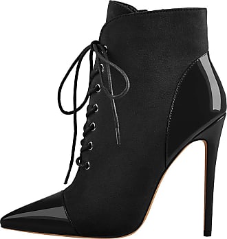 Womens Black Party Stiletto Heel Booties Button Strap detail Ladies Ankle Boots