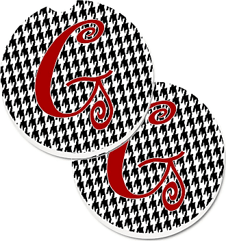 Large Caroline's Treasures CJ1035-UCARC Monogram Initial U Houndstooth Black Set of 2 Cup Holder Car Coasters multicolor