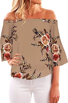 UK Womens Chiffon Floral Off Shoulder Tops Ladies Bardot Loose T Shirt Plus Size
