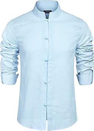 Leinen Hemd Herren Kurzarm Sommerhemd V-Ausschnitt Freizeit Hemd Regular Fit Kragenloses Shirt Tops