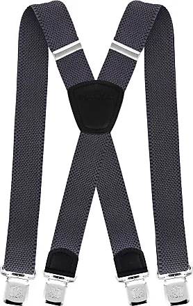 Adjustable Brown Leather Suspenders Braces for Men with 4 Metal
