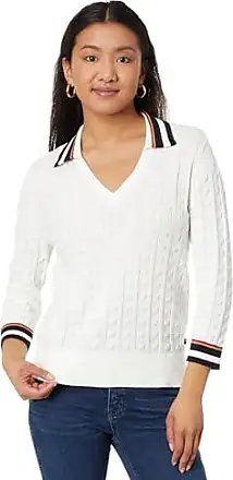 Tommy Hilfiger Womens Layered Look Split Hem V-Neck Sweater Black L :  : Clothing, Shoes & Accessories