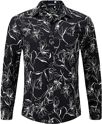 Allthemen Mens Classic Floral Long-Sleeved Shirt Black S