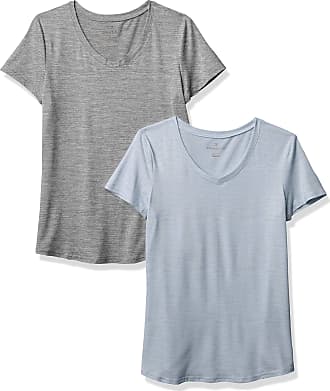 Danskin Womens 2 Pack Essential V Neck T-Shirt, Moonstone Space Dye/Light Grey Space Dye, Medium