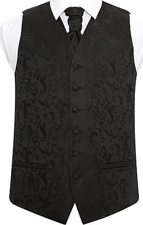 DQT Woven Swirl Floral Wedding Waistcoat Vest & Scrunchie Cravat Set for Men 