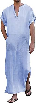 Manches courtes Col en V Avec poches COOFANDY Chemise de nuit pour homme En coton et lin