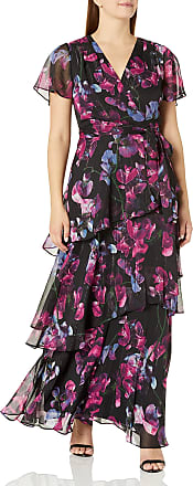 S.L. Fashions Womens Pebble Tier Maxi Dress, Black Pink Floral, 16