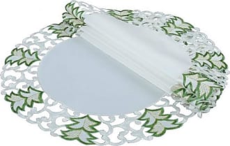 Xia Home Fashions XD17103 Ribbon Wreath Christmas Placemats 13 by 19-Inch Ivory 4 Piece 
