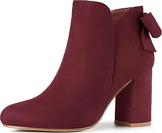 Allegra K Women's Lace Up Chunky Heel Burgundy Ankle Booties 5.5 M
