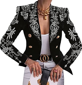 Tomwell Blazer Femme Mode Imprimé Slim Fit Cardigan Manches Longues Revers Costume Jacket Ouvert Manteau Rétro Boutons Veste 