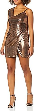 Bcbgmaxazria Womens Metallic Ruched Cocktail Dress, Rose Gold, Medium