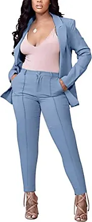 Minetom Tailleur Femme 2 Pièces Elegant Slim Fit Blazer Veste Formel  Entreprise Bureau Travail Tailleur Pantalon Costumes Ensemble A Gris-Bleu  3XL : : Mode