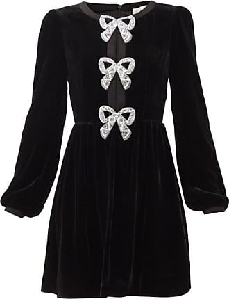 Saloni Camille Crystal-bow Velvet Mini Dress - Womens - Black