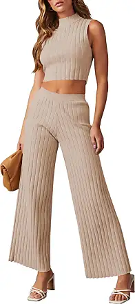 Women's Lace-up Knitted Crop Top and Long Bodycon Pant Set Sweatsuit