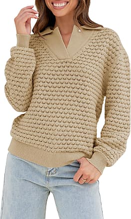 Lucky Brand V-Neck Beige Chunky Knit Sweater Women's Size M