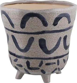 Benjara Ceramic Round Top Cachepot with Face Design Blue 