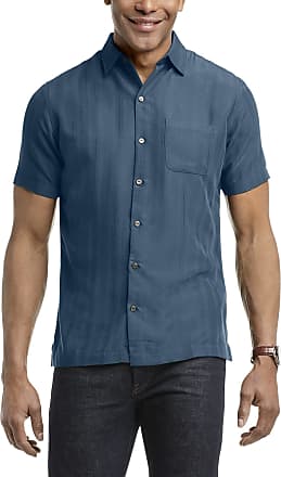 Van Heusen Mens Air Short Sleeve Button Down Poly Rayon Stripe Shirt, Turquoise Mallard Blue, Small