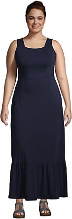 Lands End Womens Plus Size Cotton Modal Square Neck Tiered Maxi Dress - Lands End - Blue - 1X