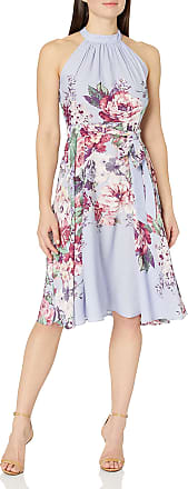 Gabby Skye womens Gabby Skye Sleeveless Mock Neck Fit and Flare Floral Print Crepe Dress, Peri Multi, 10 11 US