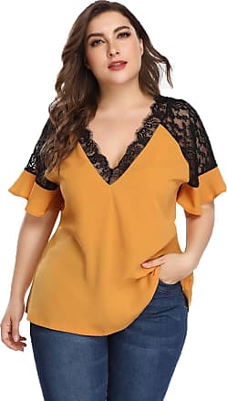 Romwe Women's Plus Size Long Sleeve Sheer Contrast Mesh Stand Collar Slim Blouse Top 