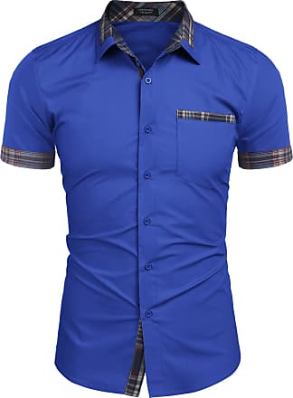 COOFANDY Mens Plaid Collar Regular Fit Casual Short Sleeve Polo Shirt with Pocket 
