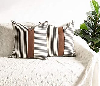 cygnus Boho Throw Pillow Covers 18 x 18, Modern Farmhouse Decorative Pillow  Covers for Couch Sofa Bed,Faux Leather Pillow Covers Set of 4,Gray Stripe