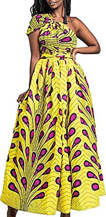 OLIPHEE Robe Femme Imprimer lâche Grande Taille Afrique sans Manches Une épaule De Multiples Façons De Porter 