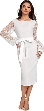 Shein Womens Elegant Mesh Contrast Bishop Sleeve Bodycon Pencil Dress Dark White Large