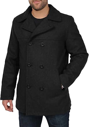 GREFER-Mens Trench Coats Slim Fit Double Breasted Hight Crewneck Mid-Length Wool Blend Pea Coat Jacket Overcoat 