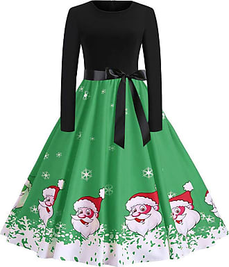 JUTOO Womens Ladies Long Sleeve Vintage Lace Party Evening Retro DressWomens Xmas Christmas Santa Skater Ladies Snowman Swing Dress