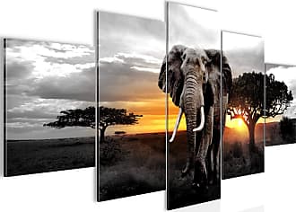 Runa Art - Bilder Afrika Sonnenuntergang 200 x 100 cm 5 Teilig XXL  Wanddekoration Design Grau Orange 000251b
