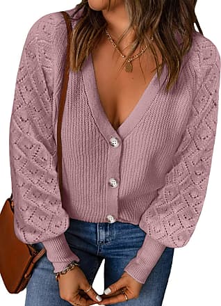 Womens Cropped Cardigan Sweaters Open Front Button Long Sleeve Pockets  Casual Chunky Knit Tweed Blazers Outerwear at  Women’s Clothing store