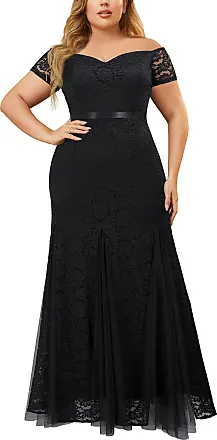 Miusol Women's Retro Style Lace 2024 Halter Ruched Wedding Maxi Dress, X-Large, Black