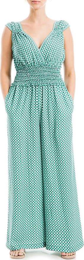 Compare Prices for Smocked Waist Wide Leg Crepe Jumpsuit in Green Multi ...