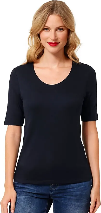 Vergleiche Preise für Damen A317665 Kurzarmshirt Basic-T-Shirt  Unterziehshirt, Deep Blue (Blau), 36 - Street One | Stylight
