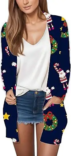 Generic Cardigan De No L Pour Femme Avec Clochette Noire Renne Flocons De Neige Cardigan