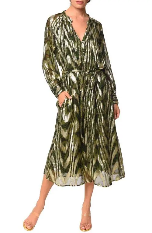 Ciebon Seneca Metallic Long Sleeve Midi Shirtdress in Green at Nordstrom,  Size X-Small from $96.60 - on Stylight