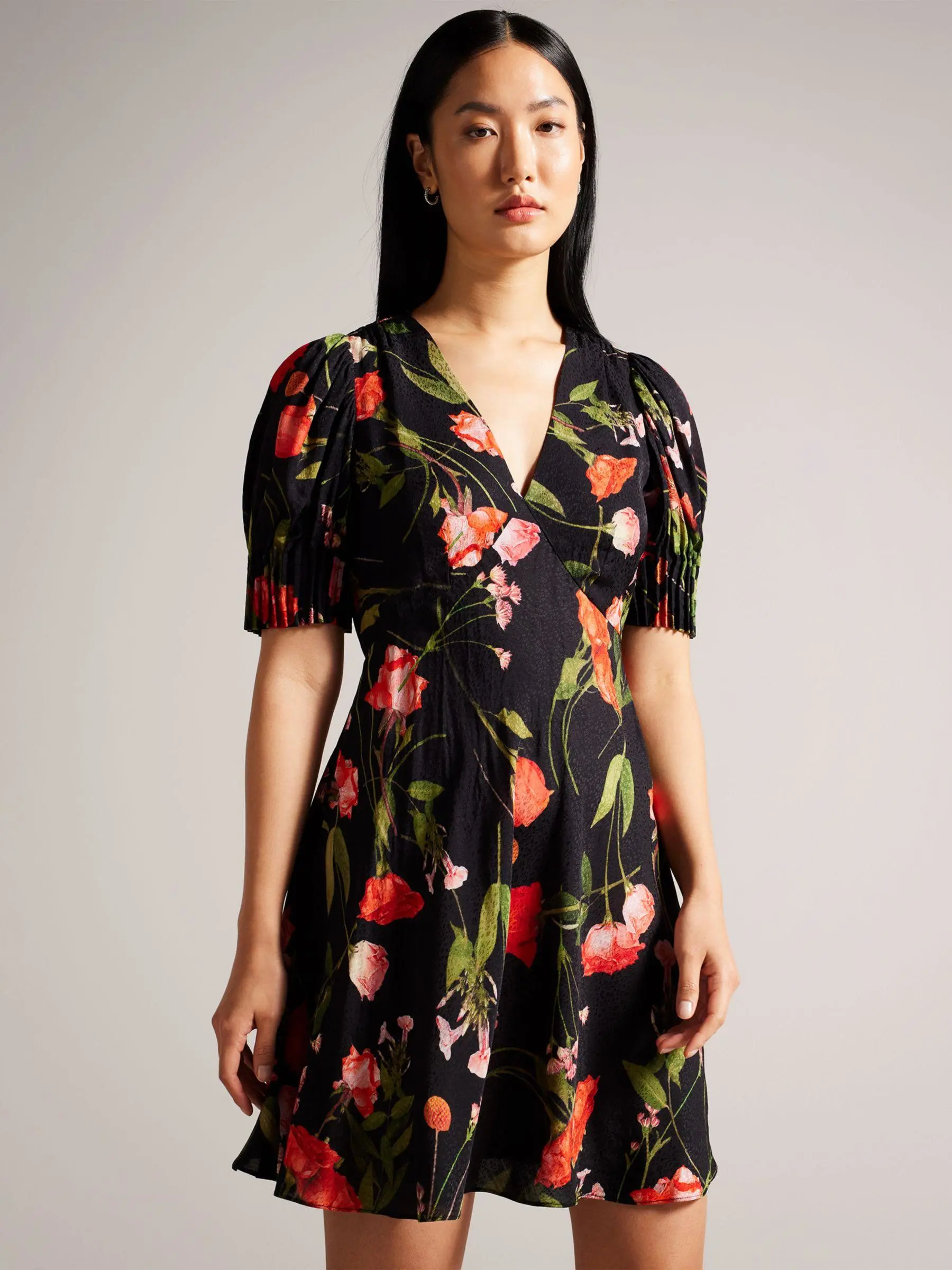 Compare prices for Ted Baker Sienno Puff Sleeve Mini Tea Dress, Black/Multi  | Stylight