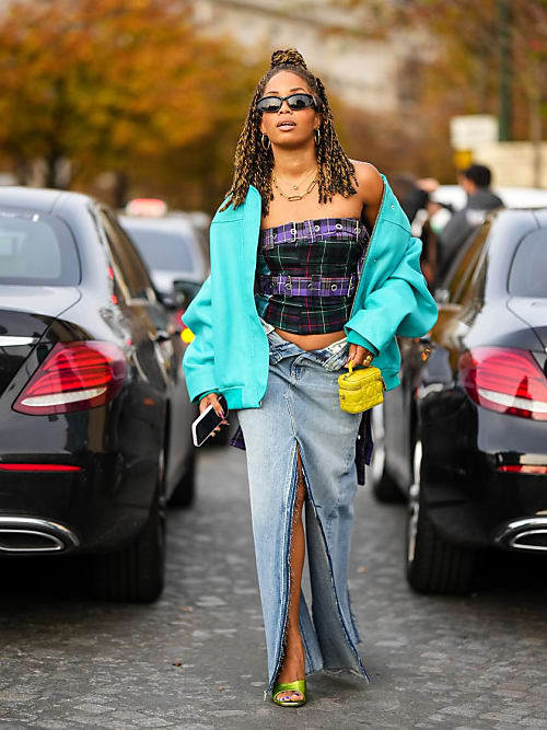 How Street Style Stars Wear a Denim Skirt | POPSUGAR Fashion