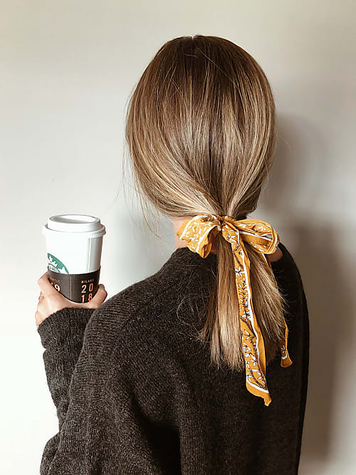 Elastiques cheveux fille avec nœud rond - latte brown