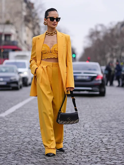 Mustard Wide Leg Pants with Hat Outfits (4 ideas & outfits)