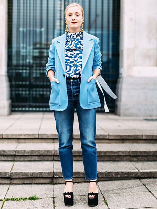 Oui 7\/8-jeans blauw-wit abstract patroon casual uitstraling Mode Spijkerbroeken 7/8-jeans 