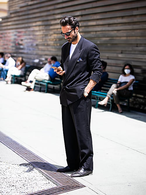 Mode Anzüge Anzughosen Dinomoda Anzughose schwarz Streifenmuster Casual-Look 