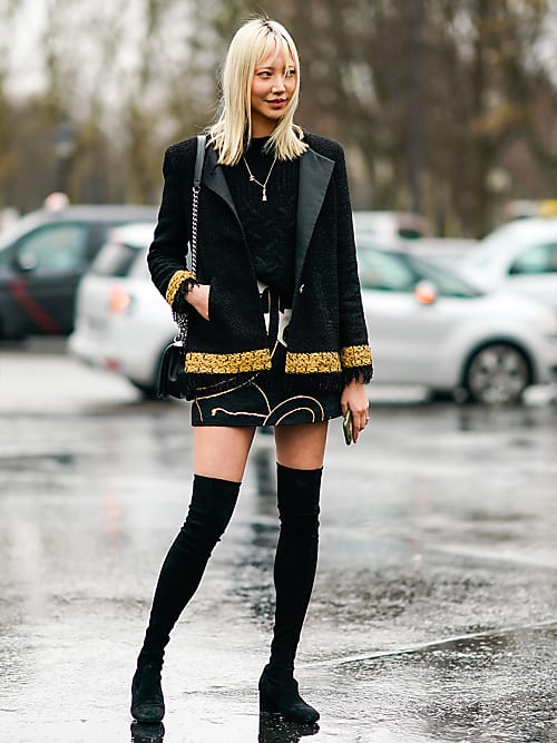 classy thigh high boots outfit