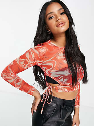 Fashionkilla mesh fitted top in marble print-Multi