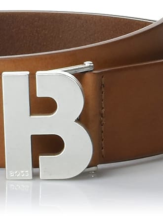 BOSS - Italian-leather belt with polished gunmetal buckle