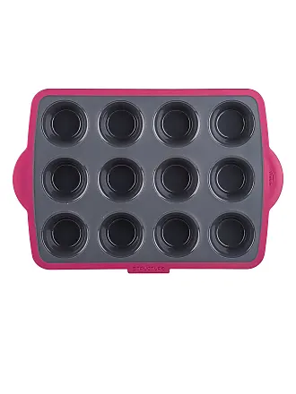 Trudeau Structured Silicone Muffin Pan, 12 Cup, Grey/Mint